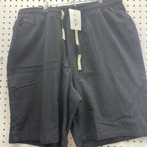 Sir 7 Studio Mens Shorts2XL Black elastic waist Drawstring  50/50  Cotton Linen